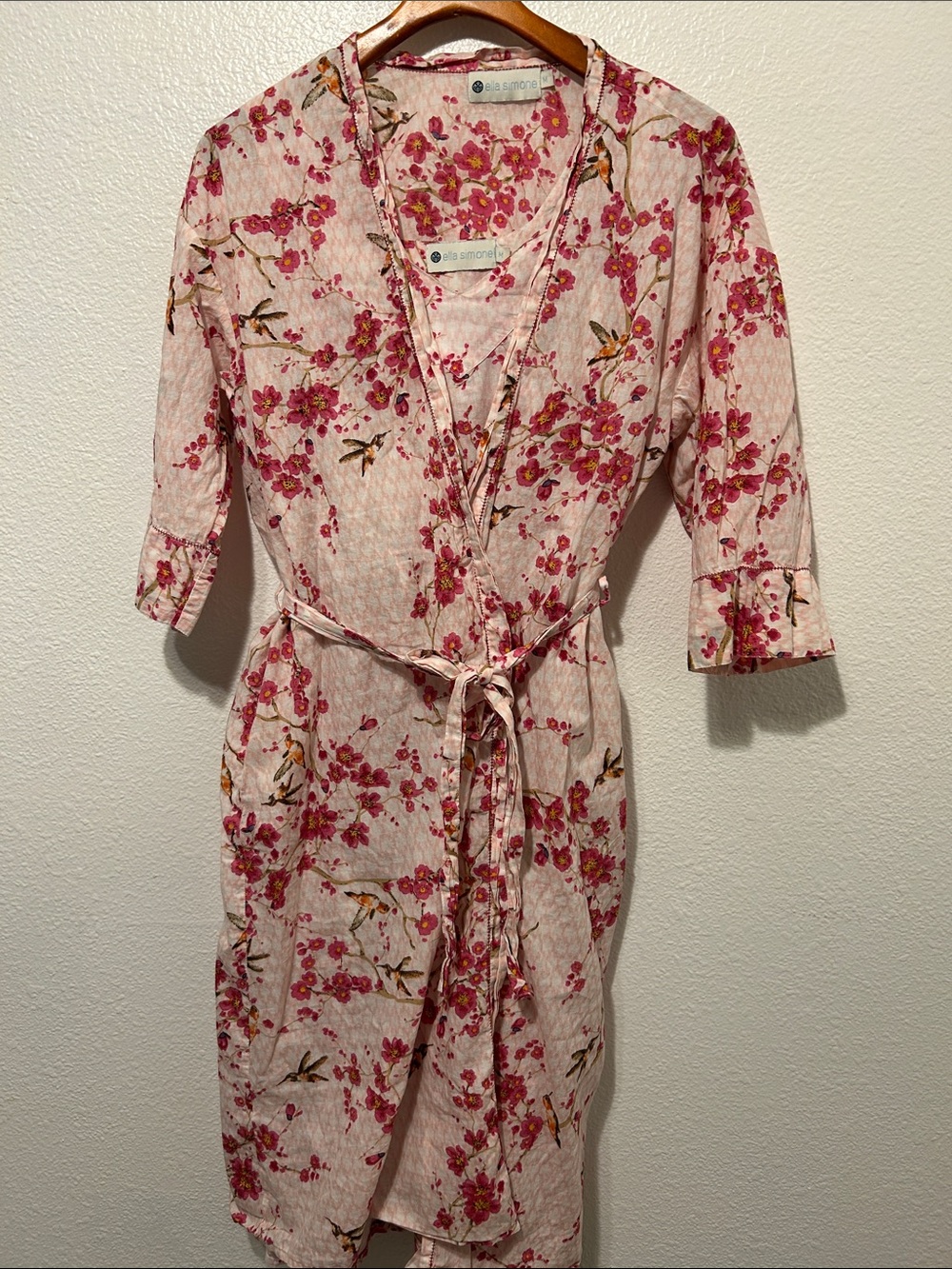 ELLA SIMONE VINTAGE GOWN & ROBE SET CHERRY BLOSSOMS & HUMMINGBIRDS